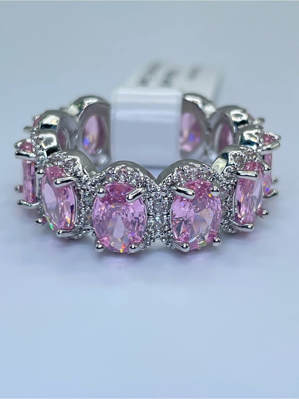 Swarovski Crystal Elements Pink White Eternity Band Statement Ring Size 9